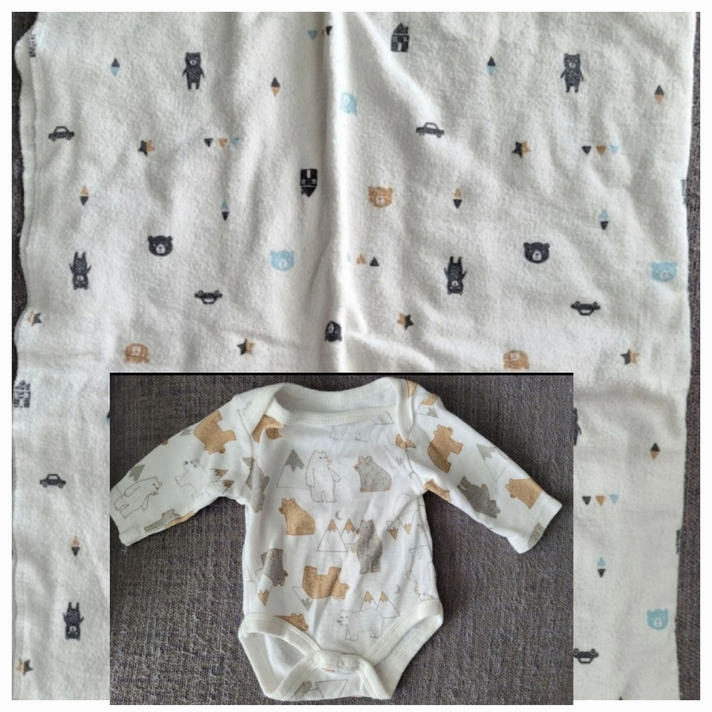 🐻🐻❄️ Baby Longsleeve Snap Bodysuit & Receiving Blanket Combo - White W. Bears